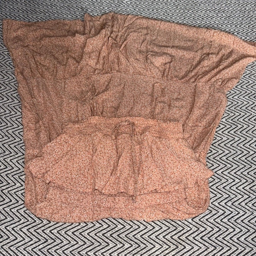 American Eagle Floral Mini Dress Peach Pink Smocked Ruffle Tiered Women Small